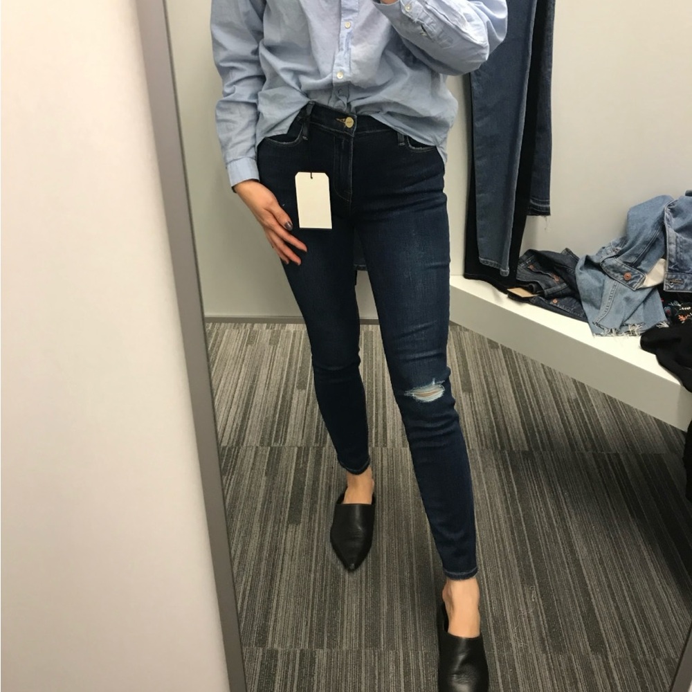 Frame Denim Medium Blue Distressed Skinny Jeans